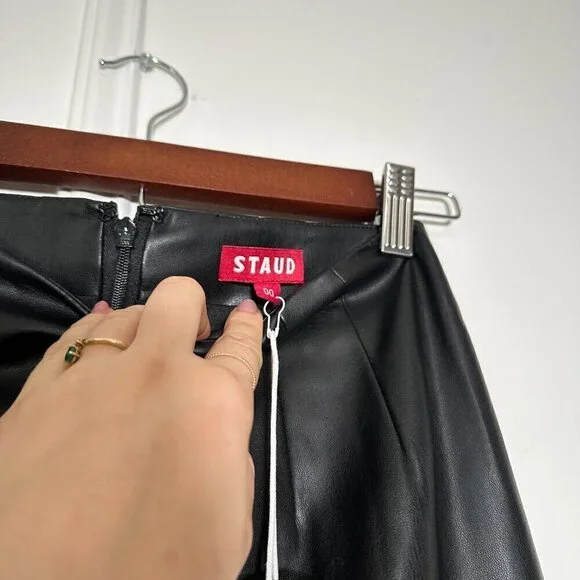 NWT STAUD Laurel Vegan Leather Midi Skirt Size 00